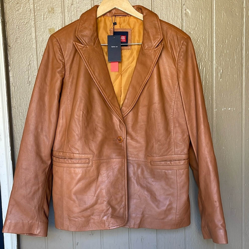Inland leather Karma women’s caramel tan leather blazer 2XL